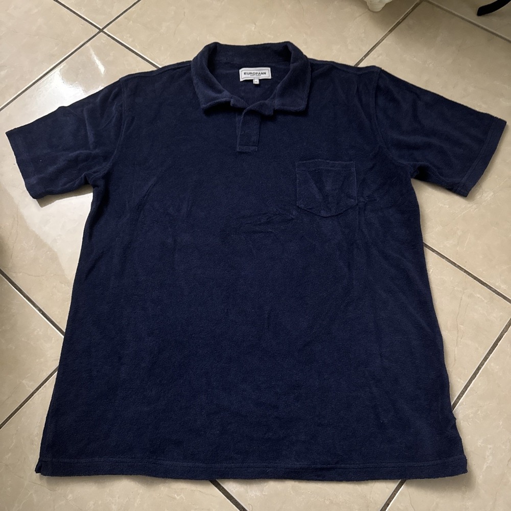 Europann Saint-Tropez Terry Cloth Shirt Navy Blue Turkey Cotton Sz XL 22x28